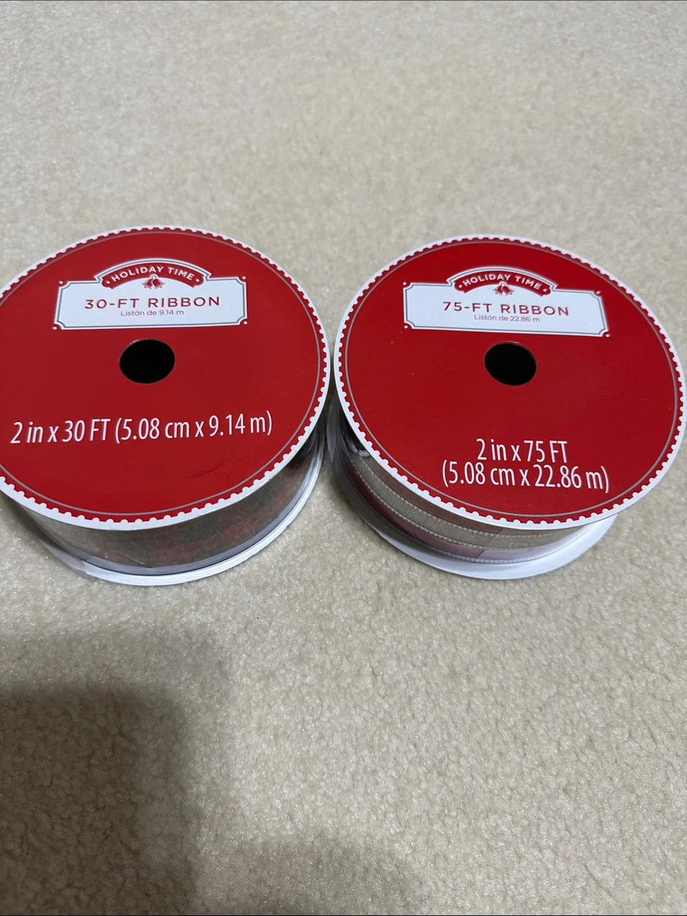 Holiday Time 2in Ribbon Spools - Red Tops with Multi-Color Ribbon